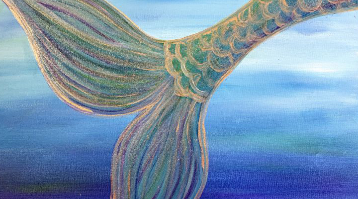 Mermaid tail simple painting idea on canvas to change home decoration